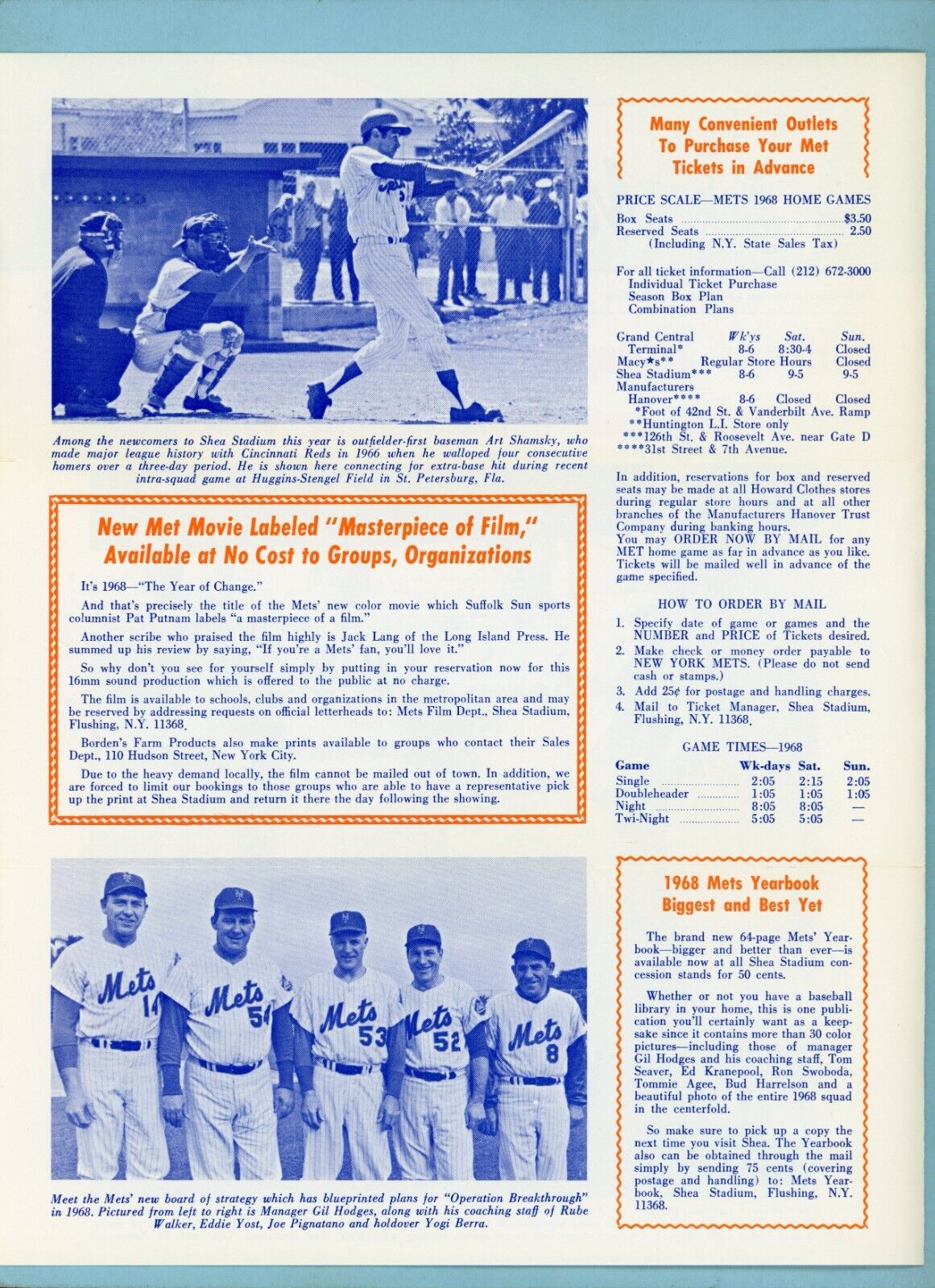 April 1968 Mets Fan-Fare Official New York Mets Newsletter