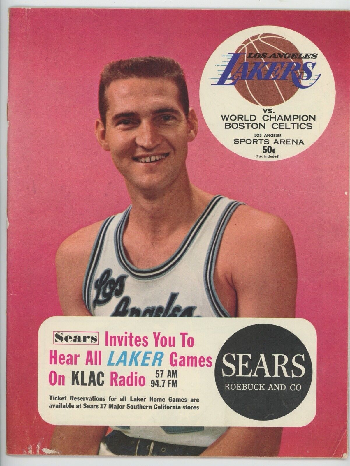 1965-66 Los Angeles Lakers Program vs Boston Celtics Jerry West cover - unscored