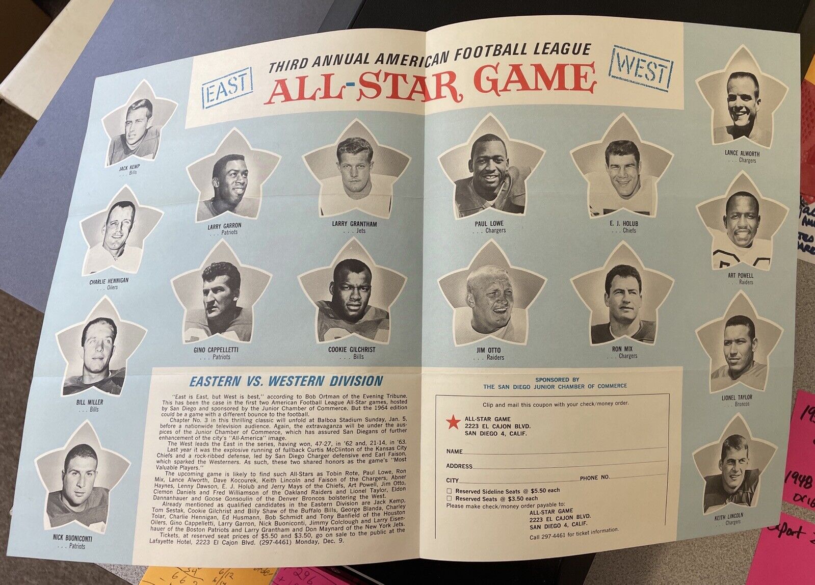 1/19/64 3rd Annual AFL All-Star Game Program