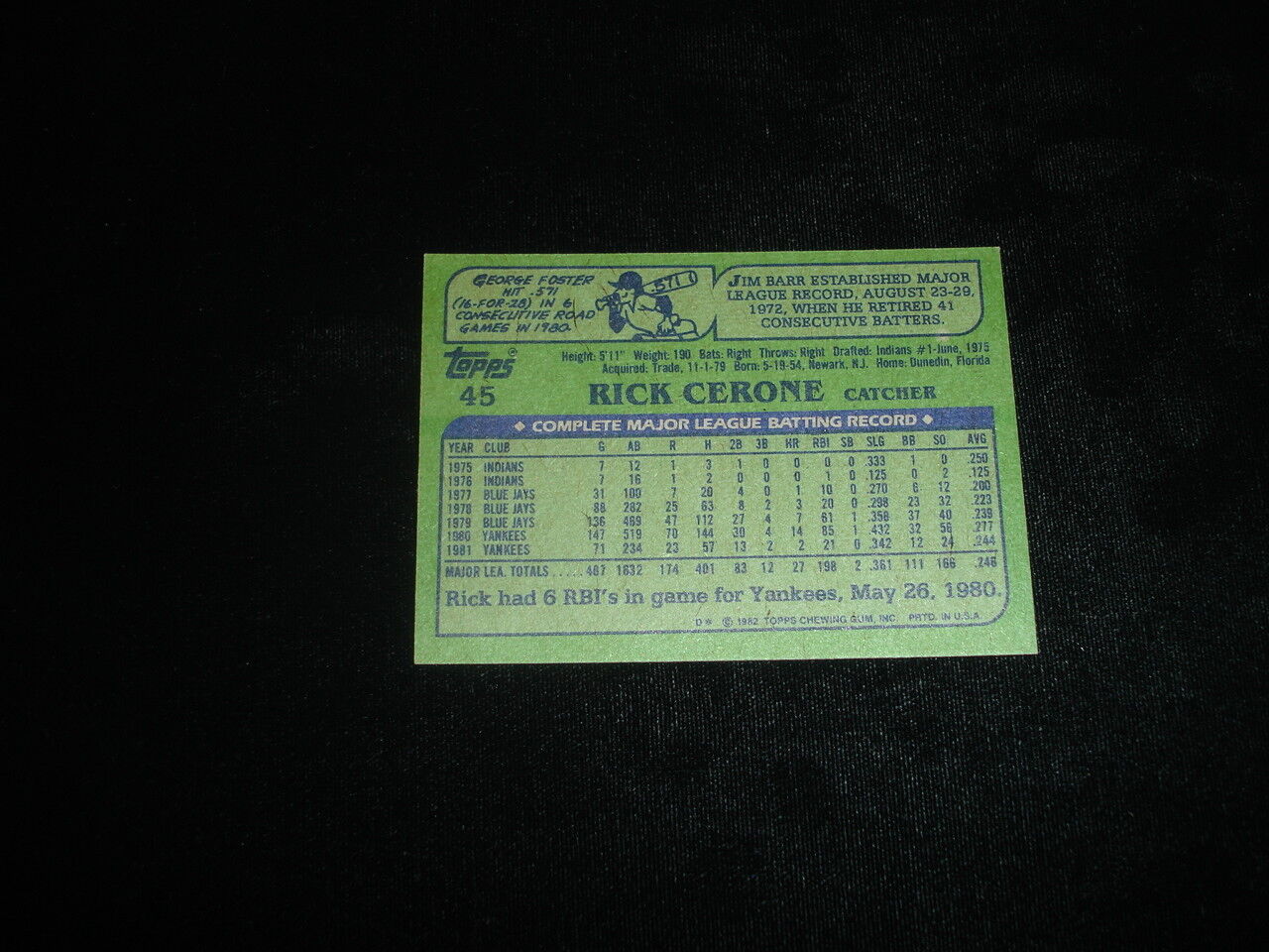 1982 Topps Rick Cerone NY Yankees Autographed Baseball Card-#45-NM-MT