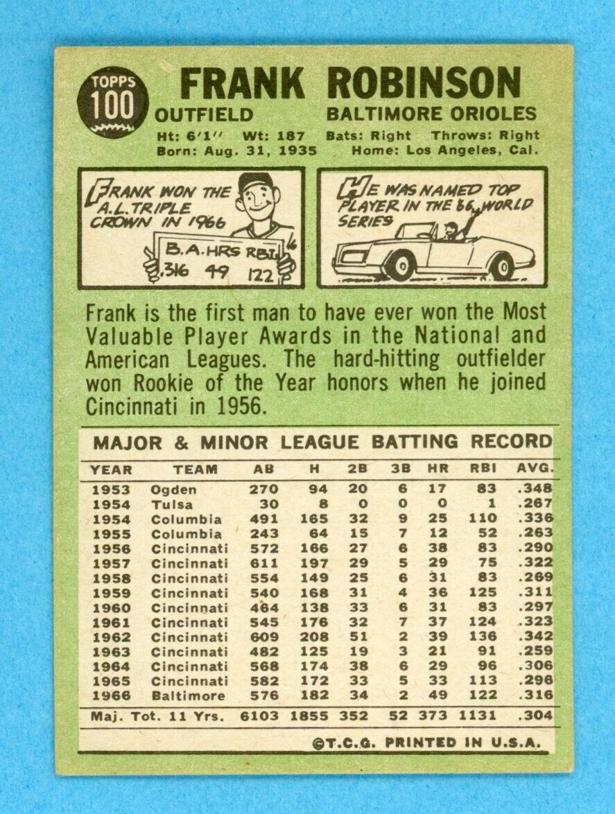 1967 Topps #100 Frank Robinson Baltimore Orioles Baseball Card EX