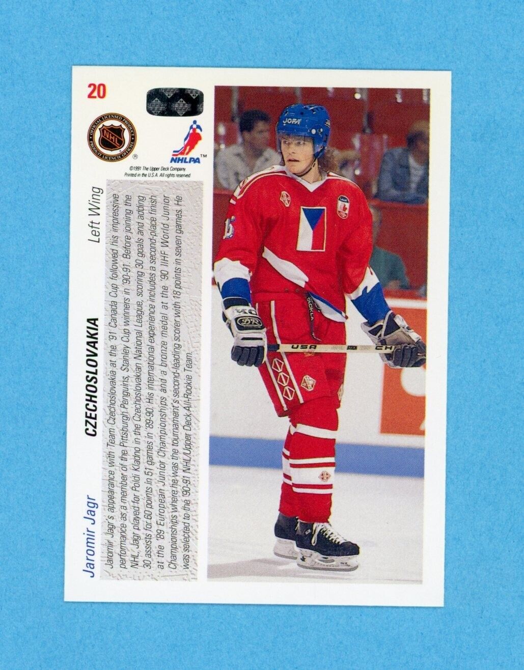 Jaromir Jagr Team Czech 1991-92 Upper Deck #20 Autographed Hockey Card