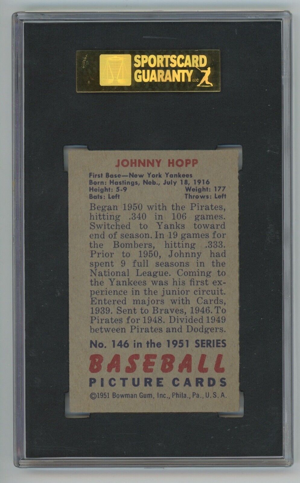 Johnny Hopp 1951 Bowman #146 • SGC 80 EX/NM 6