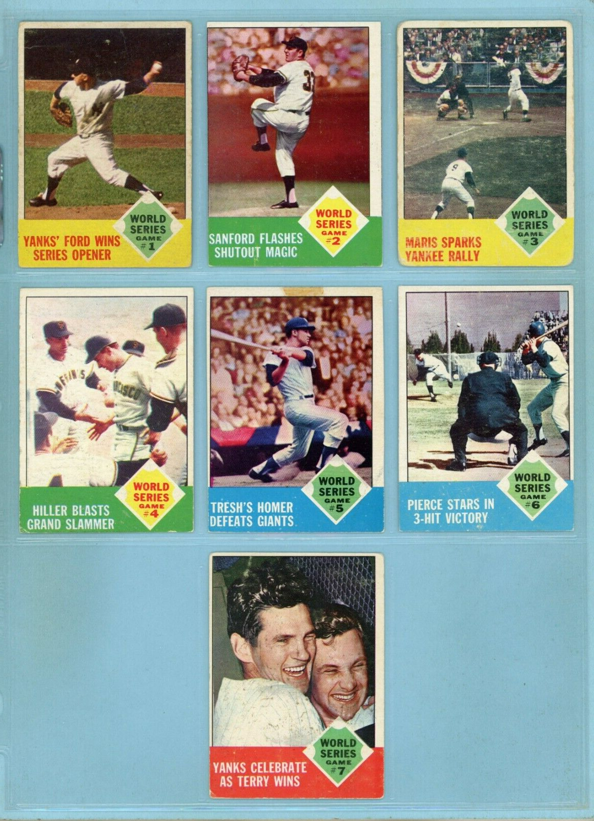 1963 Topps Set of 7 1962 World Series Special Baseball Cards Low Grade