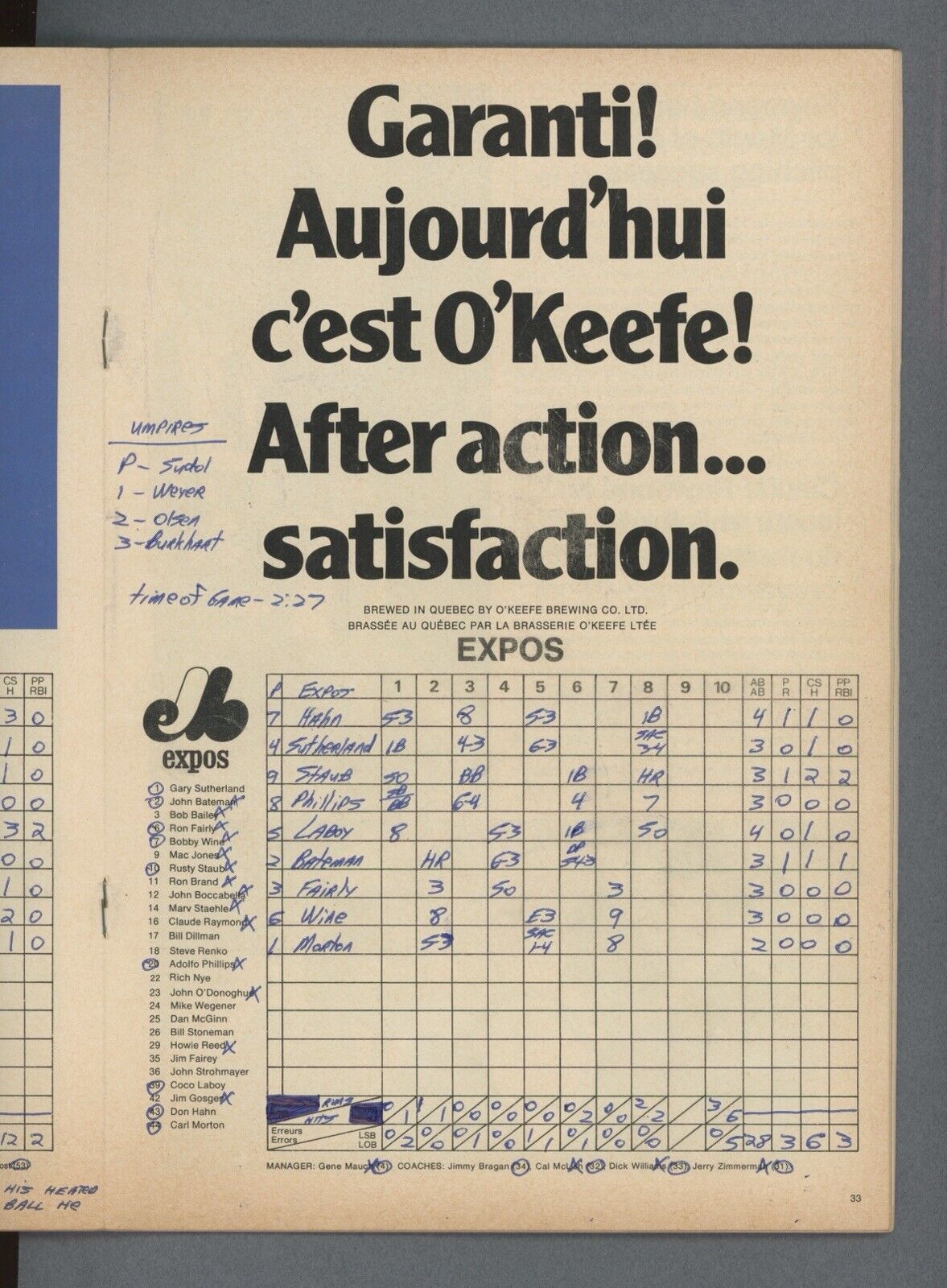 1970 Montreal Expos Baseball Magazine Scorebook Program vs NY Mets - scored