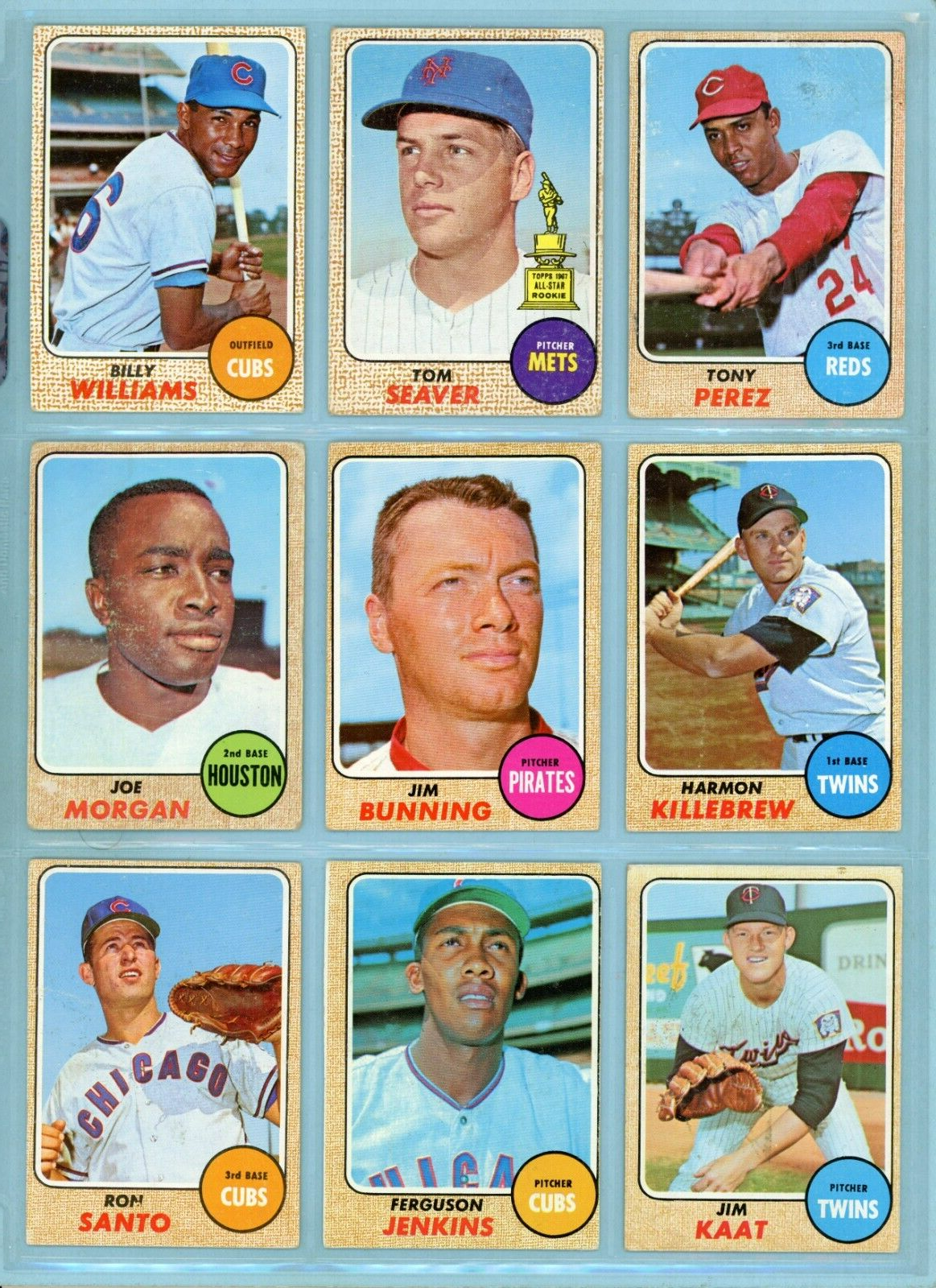 1968 Topps Lot of 9 Different Hall of Famer Baseball Cards LG - Vg/Ex