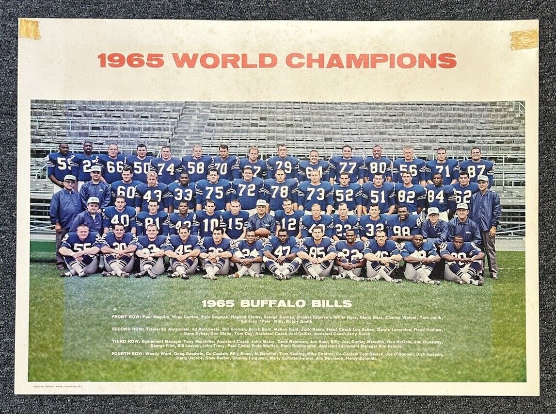 1965 World Champions Buffalo Bills 14.5 x 20 AFL Color Team Photo w/ Kemp - RARE