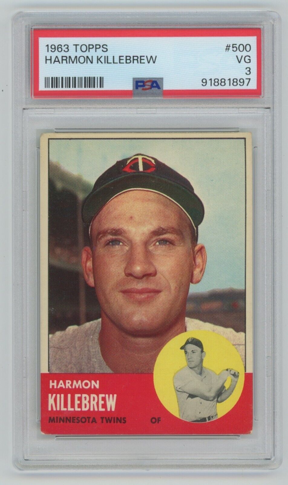 Harmon Killebrew 1963 Topps Card #500 • PSA 3 VG