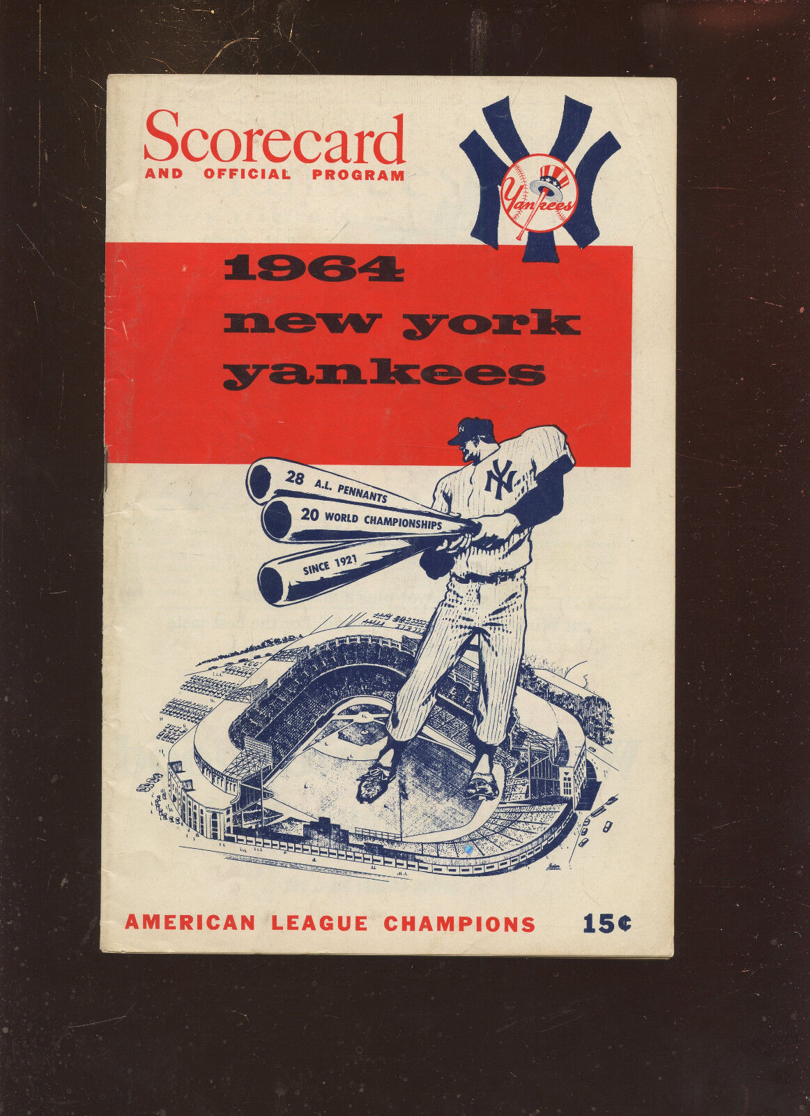 1964 MLB Baseball Program Cleveland Indians at New York Yankees VG+