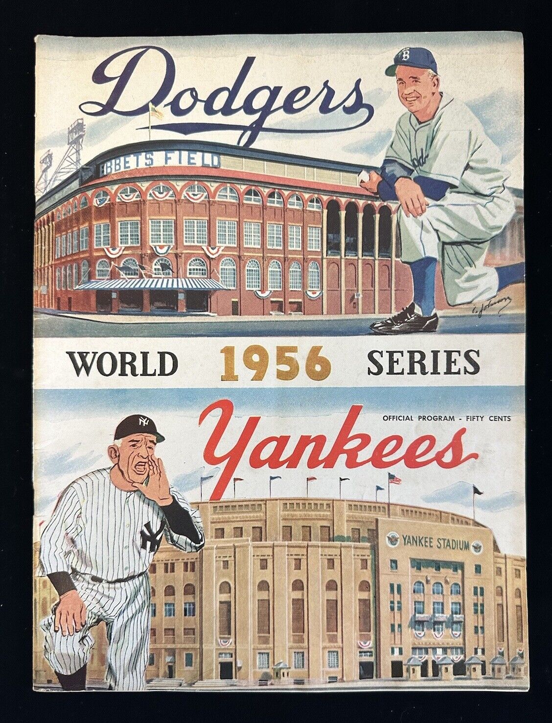 1956 Dodgers World Series Program vs Yankees - EX scored Game 1 - J. Robinson HR