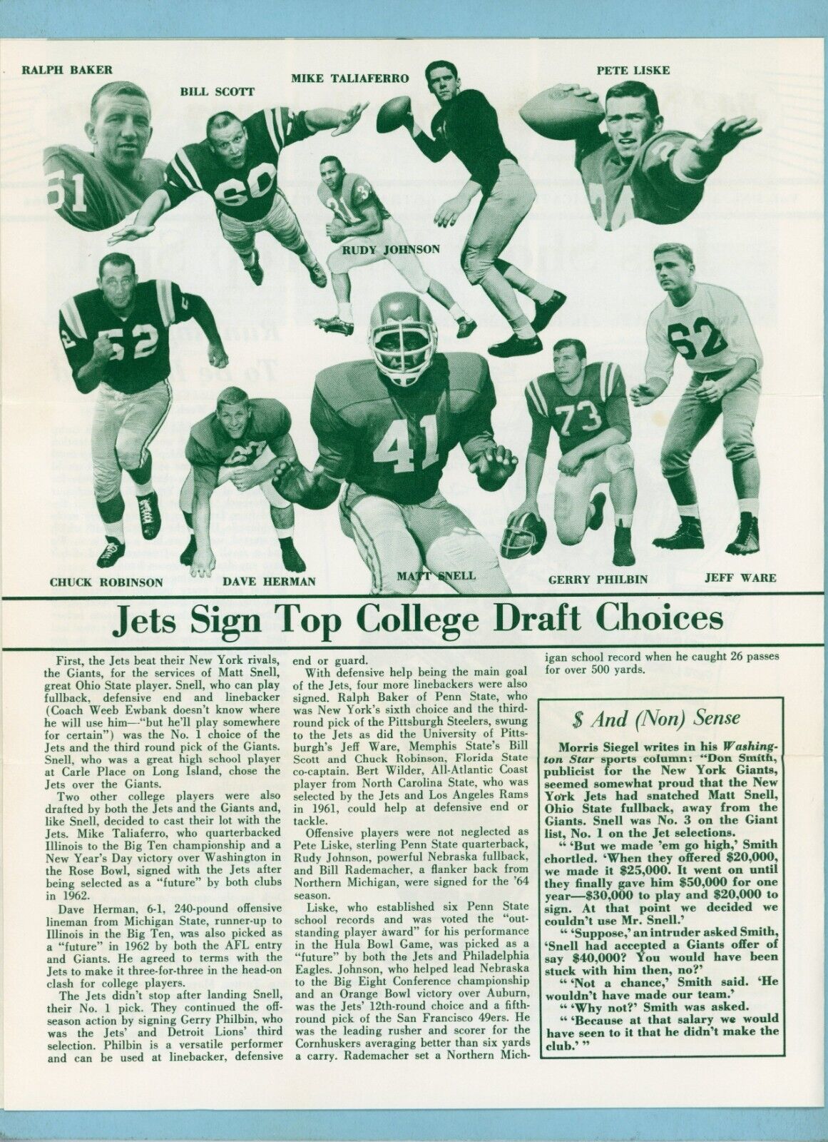 February 1964 Vol. 1 No. 1 Jet Stream New York Jets AFL Tri-Fold Newsletter