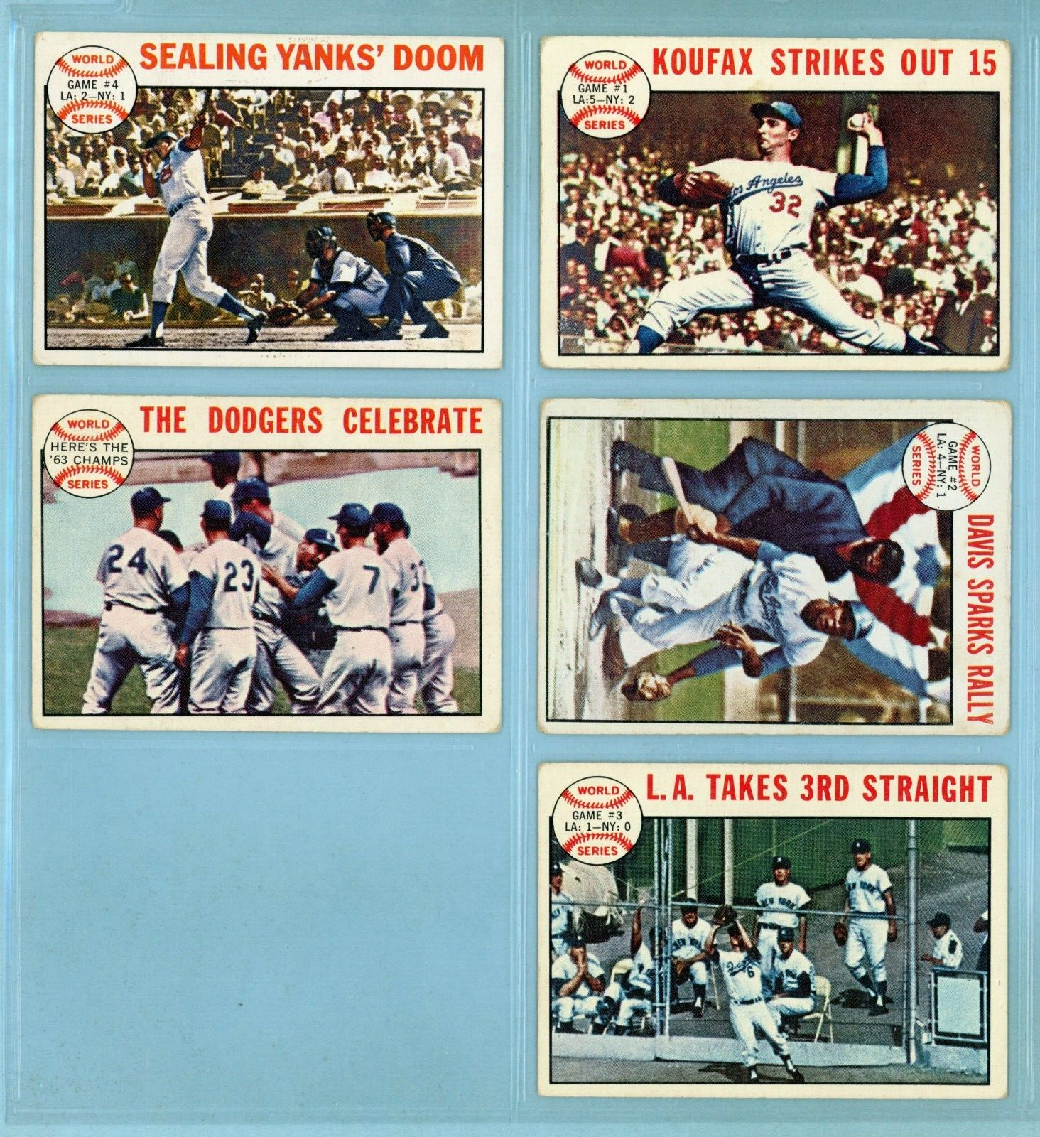 1964 Topps Set of 5 1963 World Series Special Baseball Cards VG - VG+