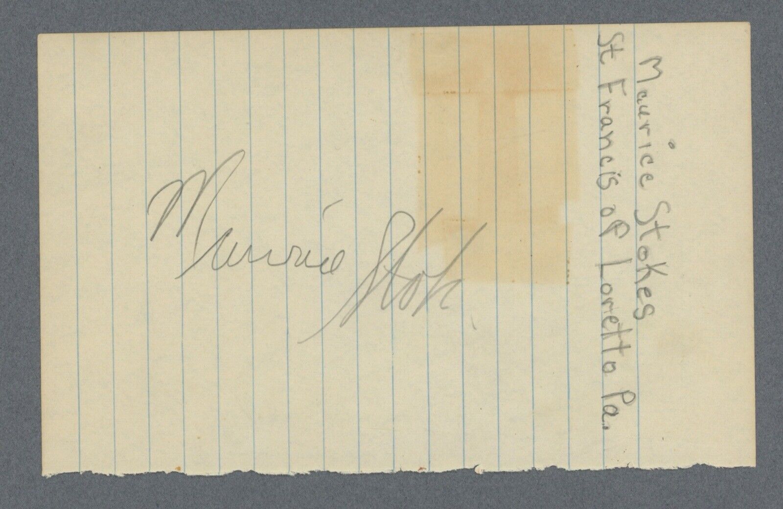 Maurice Stokes Rochester Royals Signed Notepaper with B&E Hologram