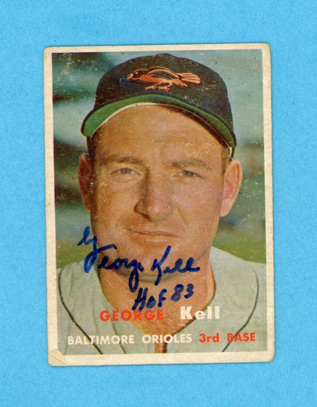 George Kell Signed Inscribed 1957 Topps Card #230 Auto with B&E Hologram