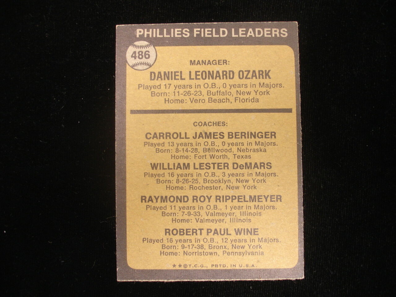 Danny Ozark Autographed 1973 Topps #486 Philadelphia Phillies Card