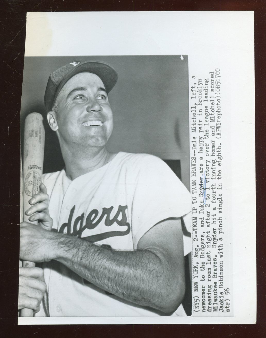 Original August 2 1956 Duke Snider Brooklyn Dodgers 6 X 8 Wire Photo