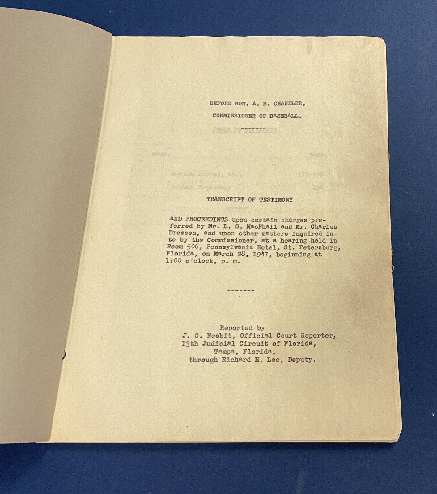 1947 Transcript of MLB Meeting on Gambling O'Malley, Durocher, Rickey, MacPhail