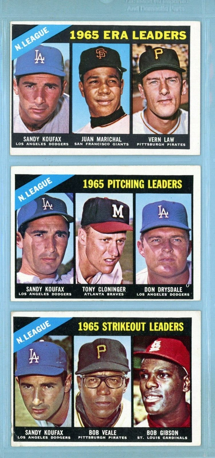 1966 Topps Lot of 3 Diff Sandy Koufax 1965 League Leader Baseball Cards V/E-EX+