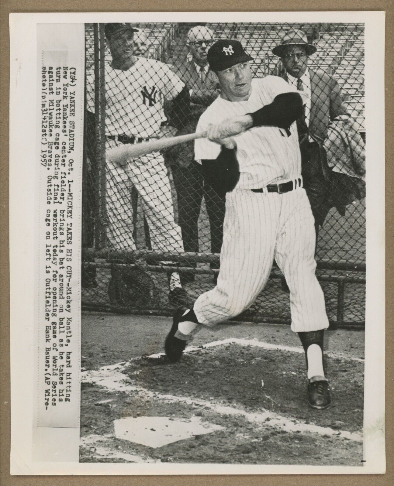 Original 1957 Mickey Mantle 8x10 AP Wirephoto • Press Photo