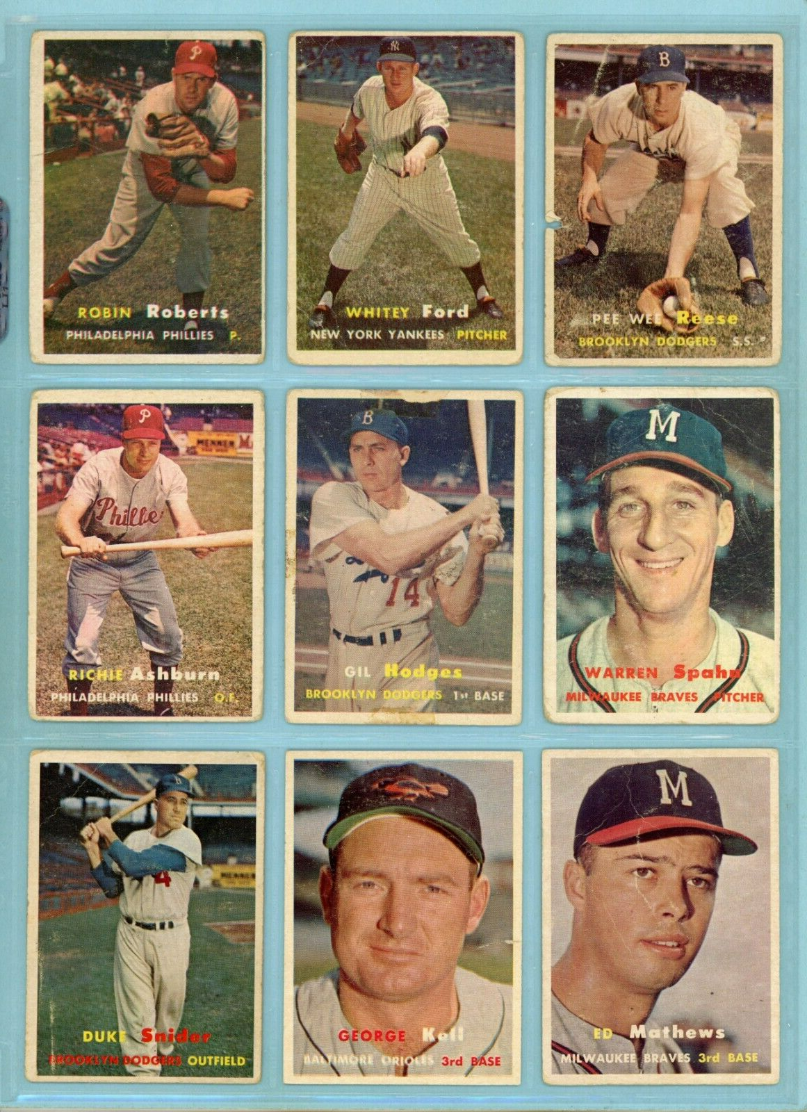 1957 Topps Lot of 9 Different Hall of Famer Baseball Cards Low Grade