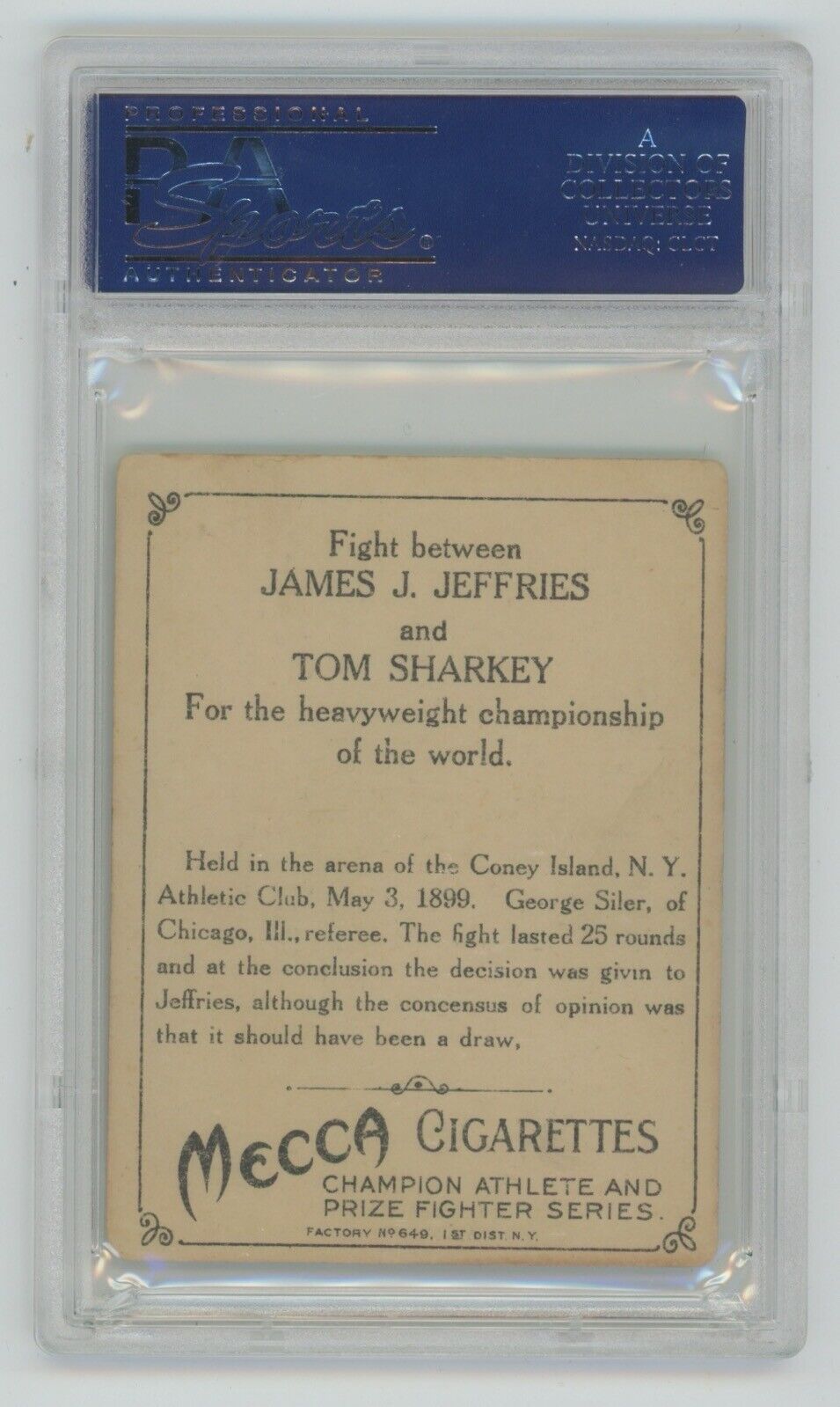 T220 Mecca Cigarettes Champions Fight Between J. Jeffries/T. Sharkey • PSA 3 VG