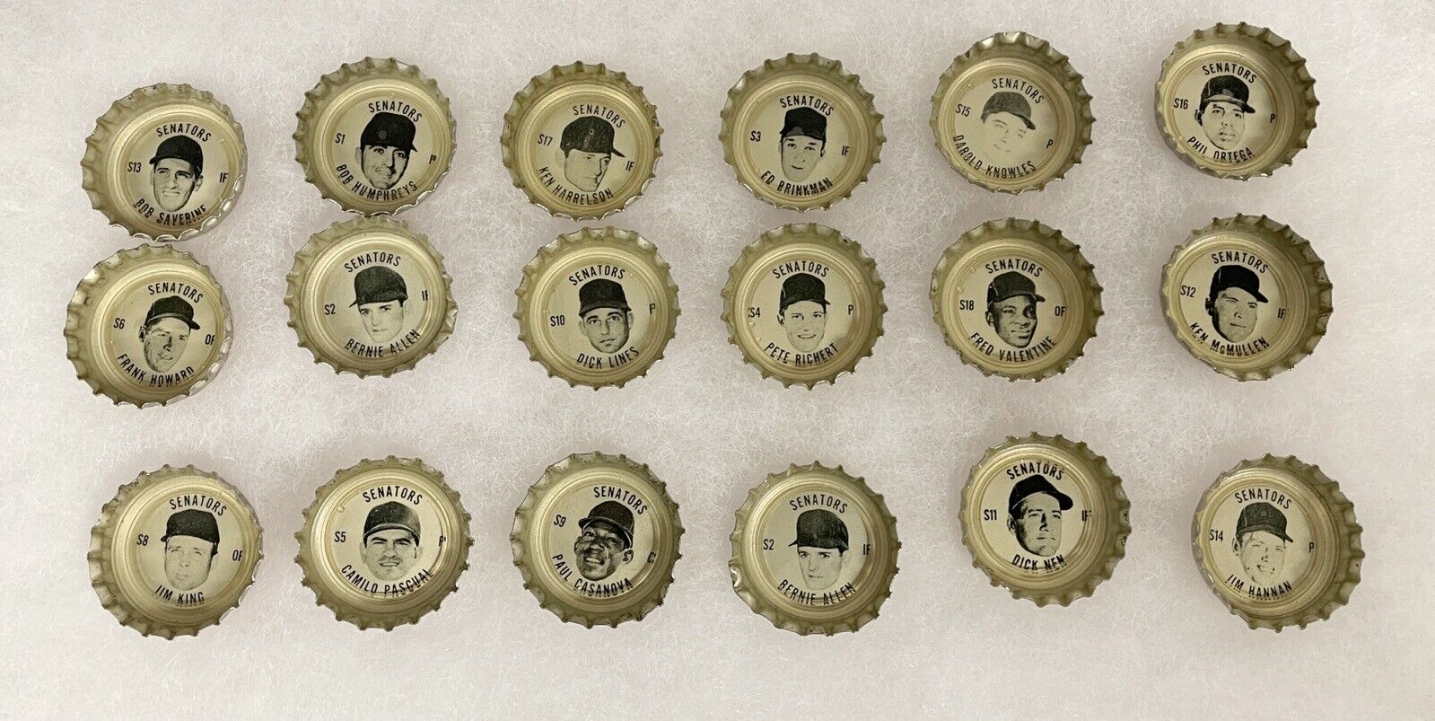 1968 Coke Caps Washington Senators Team Set of 18