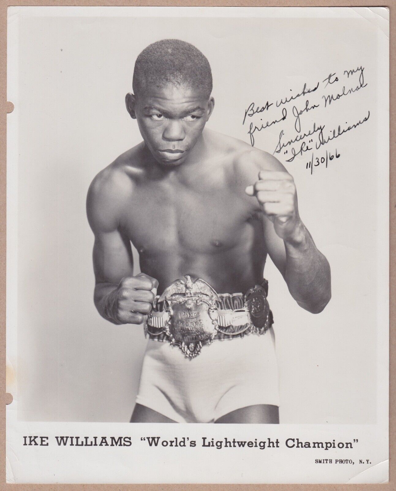 Boxer Ike Williams Vintage Signed Press Photo 11/30/66 with B&E Hologram