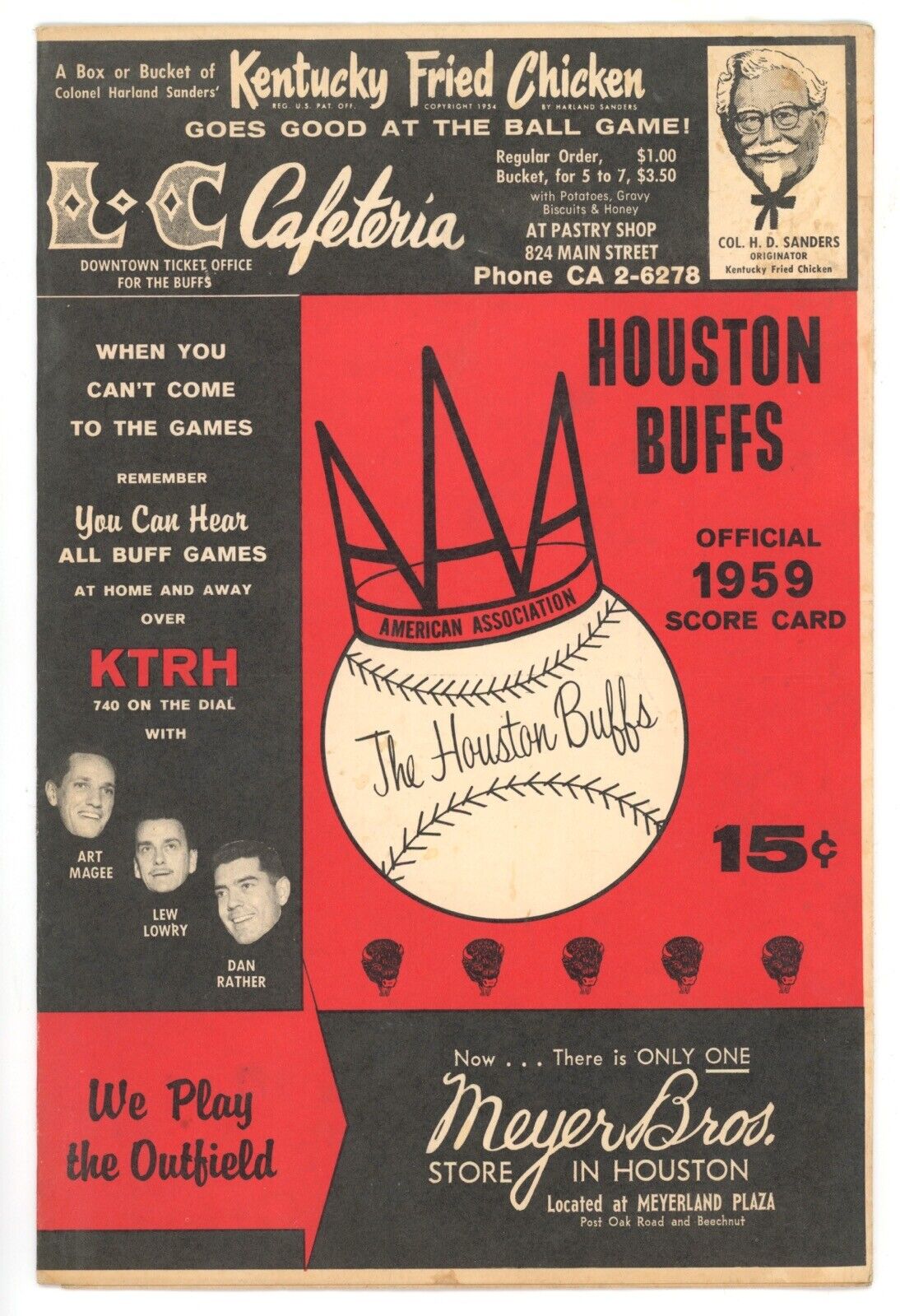 1959 Houston Buffs Minor League Baseball Scorecard vs Charleston Senators