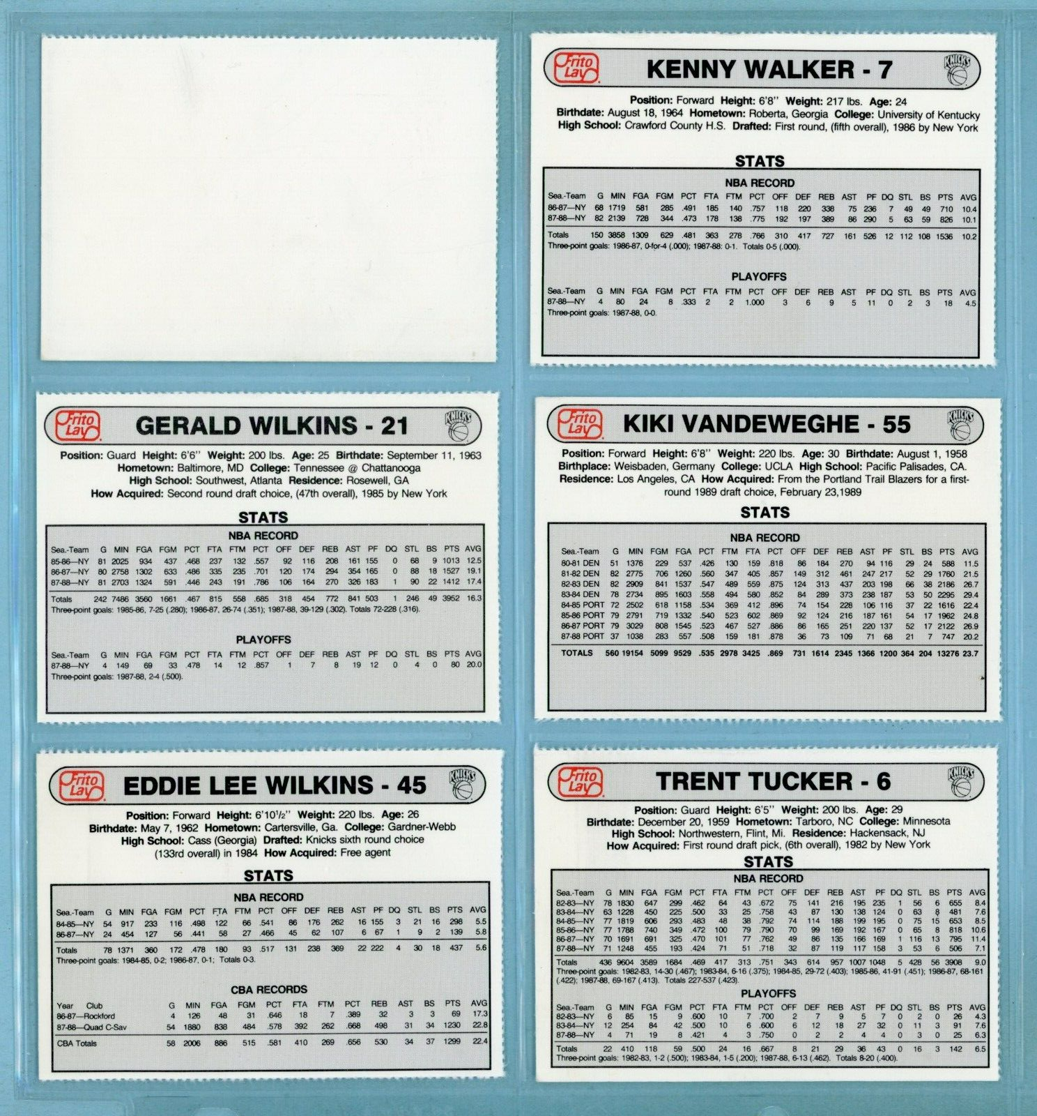 1988-89 Frito Lay New York Knicks Set of 15 Basketball Cards Mixed Grades