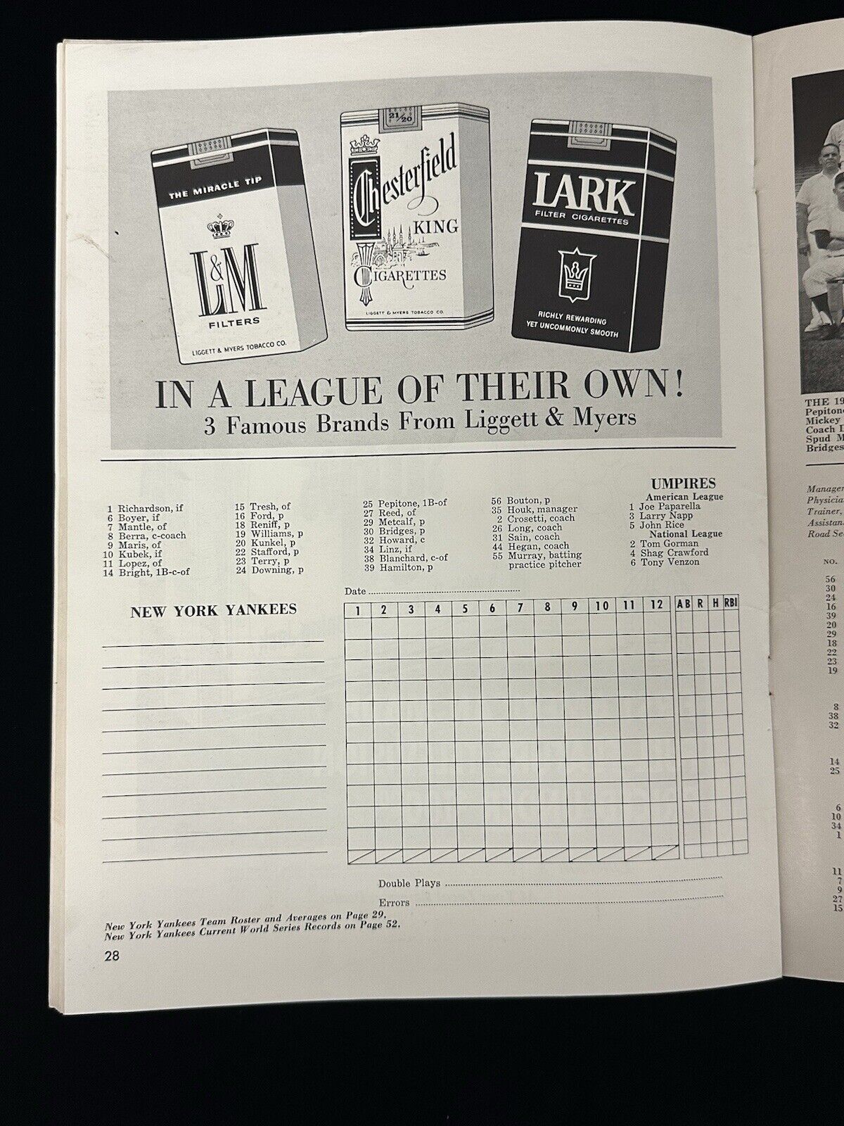 1963 New York Yankees World Series Program vs Los Angeles Dodgers - EX Unscored