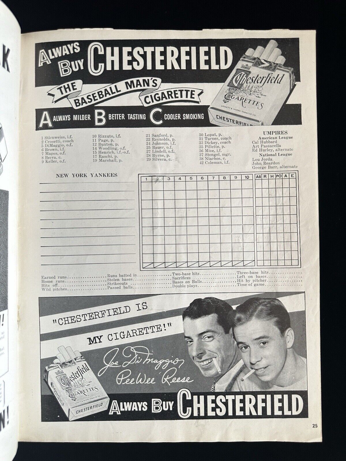 1949 New York Yankees World Series Program vs Brooklyn Dodgers Unscored VG-EX