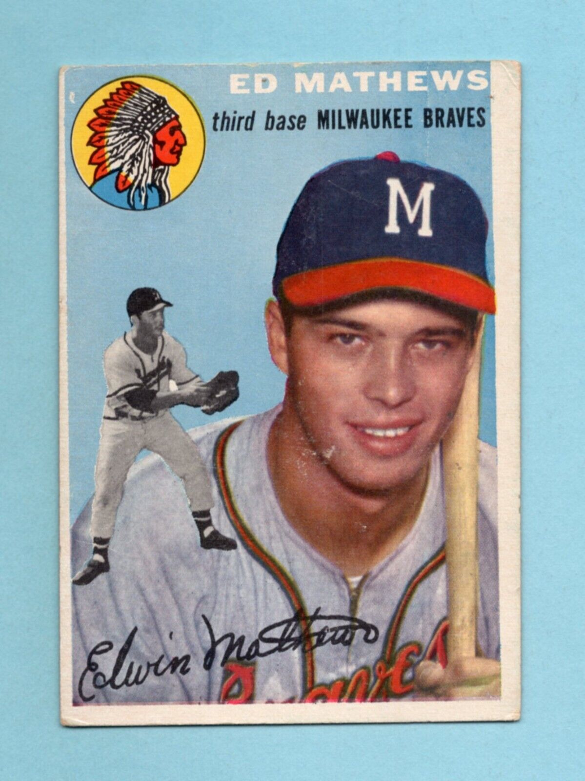 1954 Topps #30 Ed Mathews Milwaukee Braves Baseball Card Vg/Ex