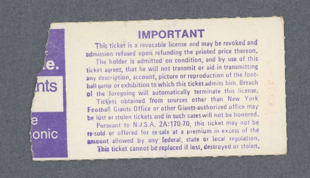 9/18/77 • Washington Redskins vs New York Giants • NFL Ticket Stub