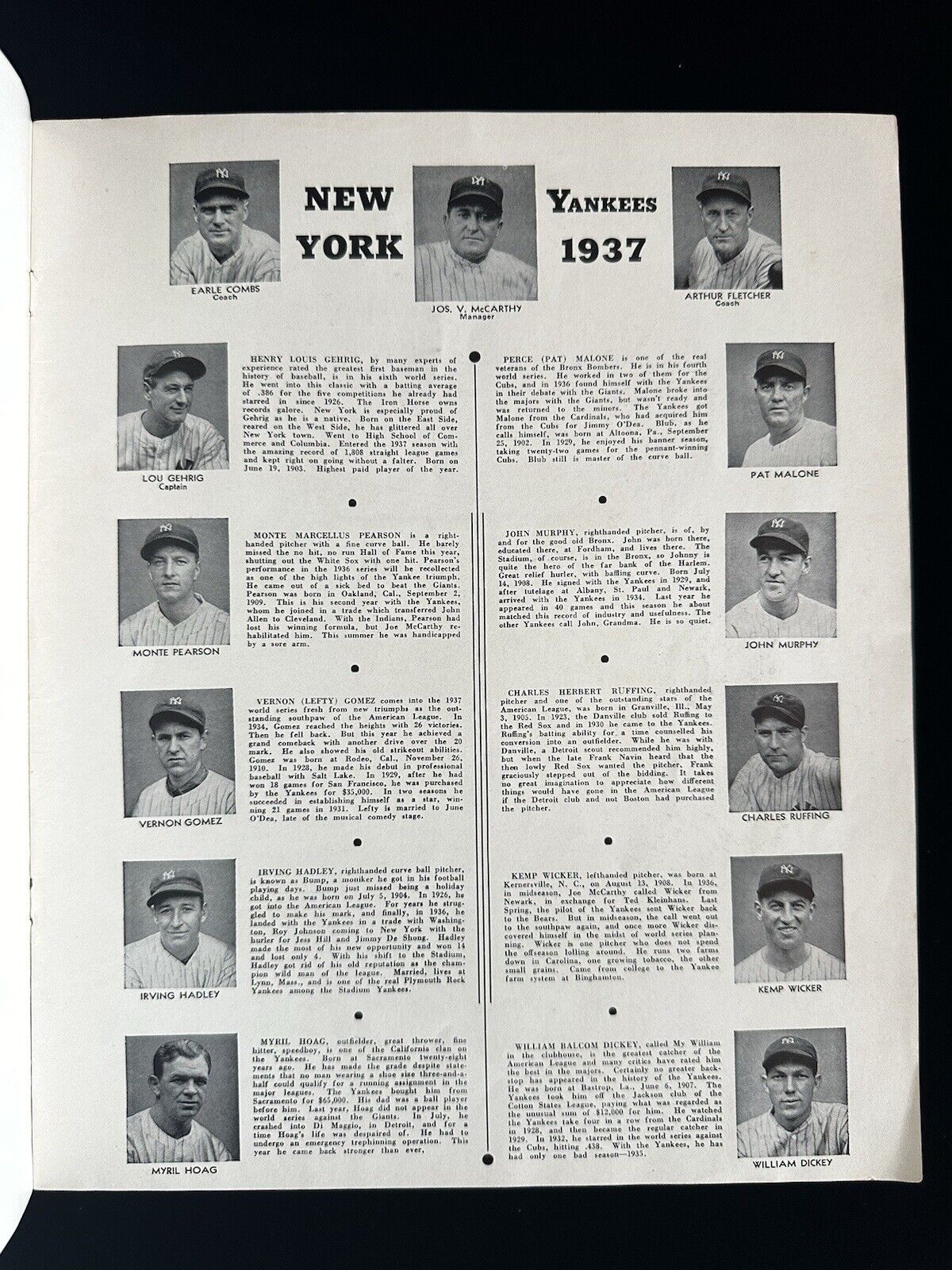 1937 NY Giants World Series Program vs NY Yankees Scored @ Polo Grounds Game 3