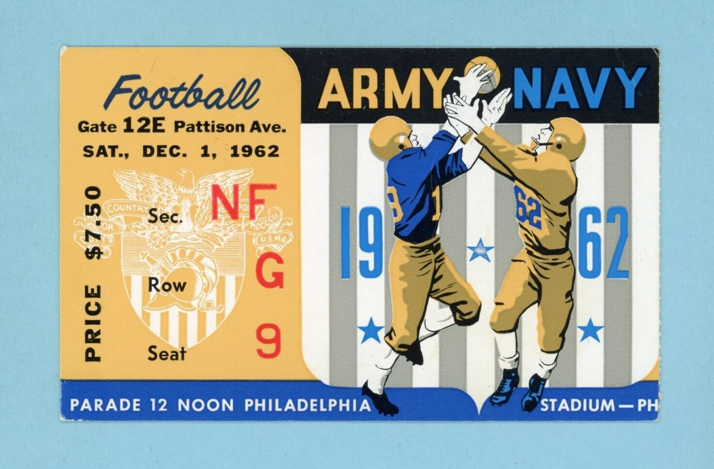 December 1, 1962 Army vs Navy Football Game Ticket Stub JFK, Roger Staubach