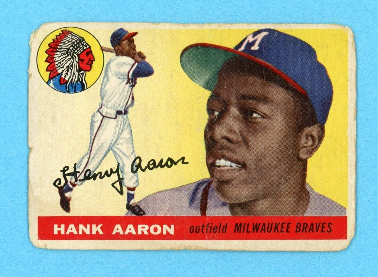 1955 Topps #47 Hank Aaron Milwaukee Braves Baseball Card Low Grade