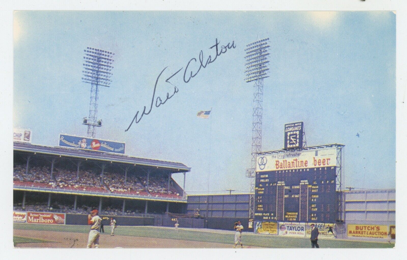 Walt Alston Signed Connie Mack Stadium Postcard with B&E Hologram