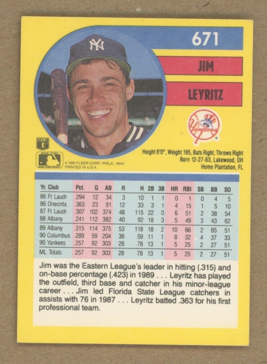 Jim Leyritz Signed 1991 Fleer Card #671 Auto with B&E Hologram