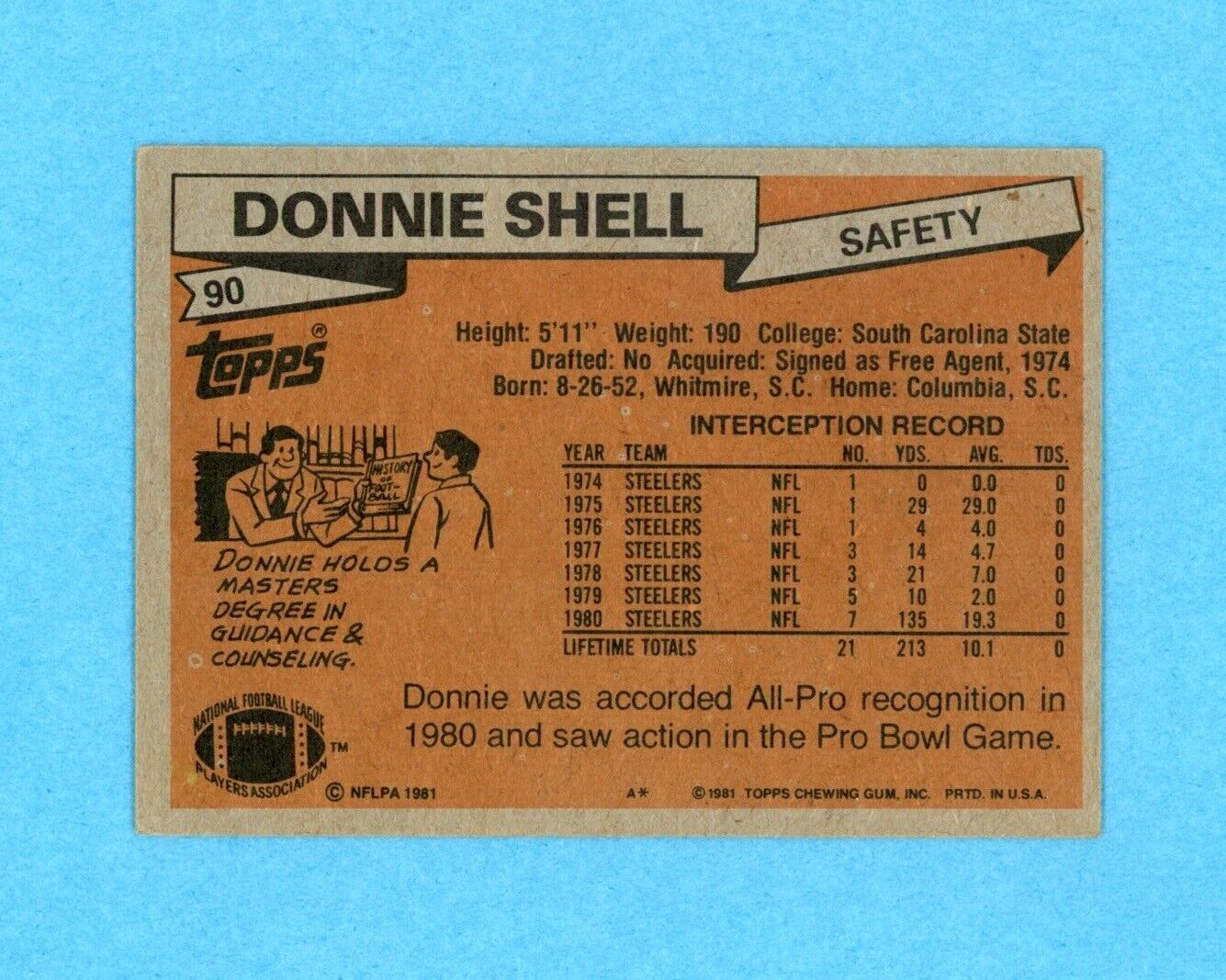 Donnie Shell 1981 Topps  Card #90 Auto with B&E Hologram