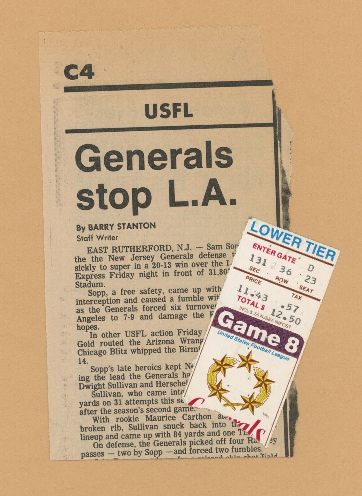 1st Year • USFL • 6/17/83 N.J. Generals vs L.A. Express Program with Ticket Stub