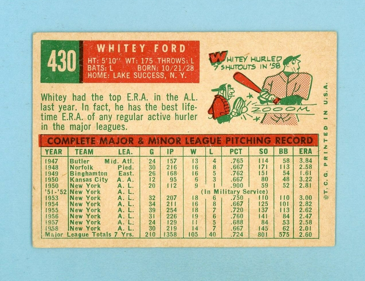 1959 Topps #430 Whitey Ford New York Yankees Baseball Card Low Grade