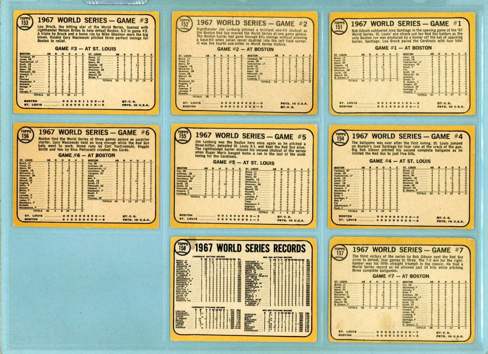 1968 Topps Set of 8 1967 World Series Special Baseball Cards Low Grade