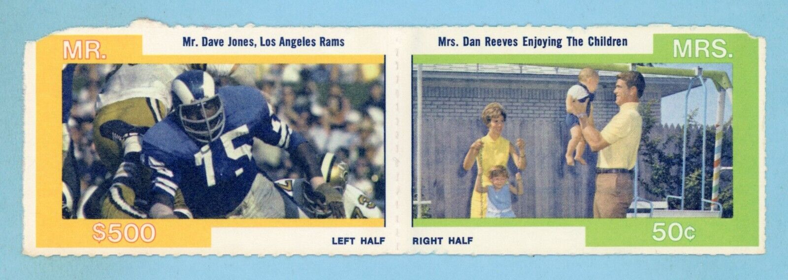 1968 American Oil Mr. & Mrs. Football Card Deacon Jones & Mrs. Dan Reeves