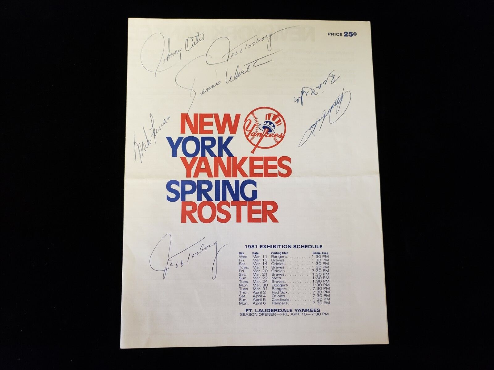 1981 New York Yankees Spring Training Roster - 7 Autographs!