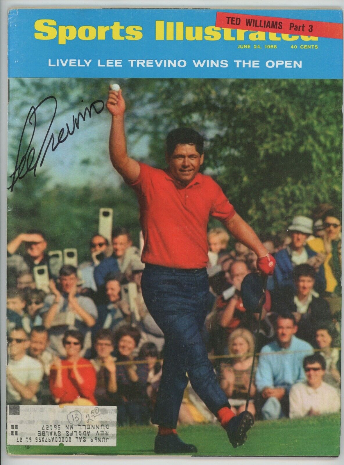 Lee Trevino Signed 6/24/68 Sports Illustrated "Wins The Open" - 1st SI Cover