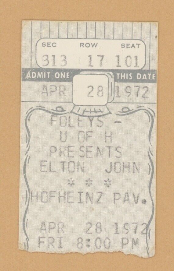 4/28/72 Elton John • Houston TX Concert Ticket Stub