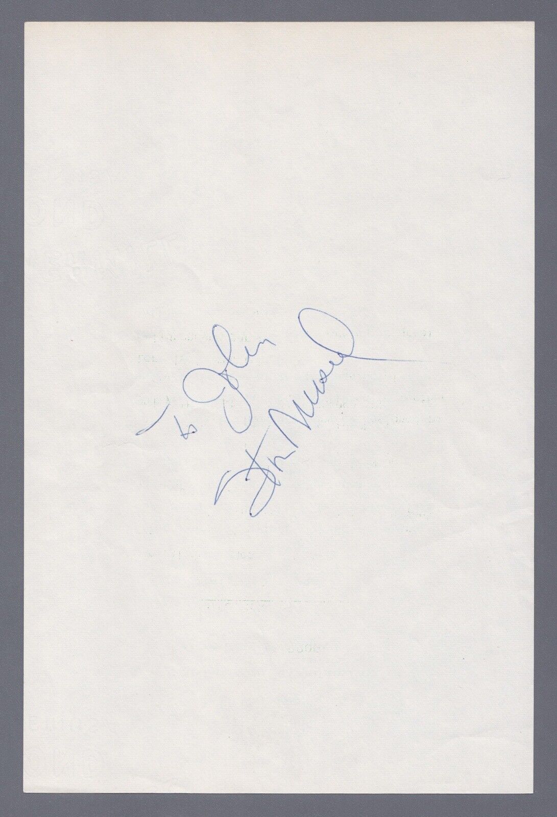 Stan Musial Signed/Personalized “To John” resort paper Auto with B&E Hologram