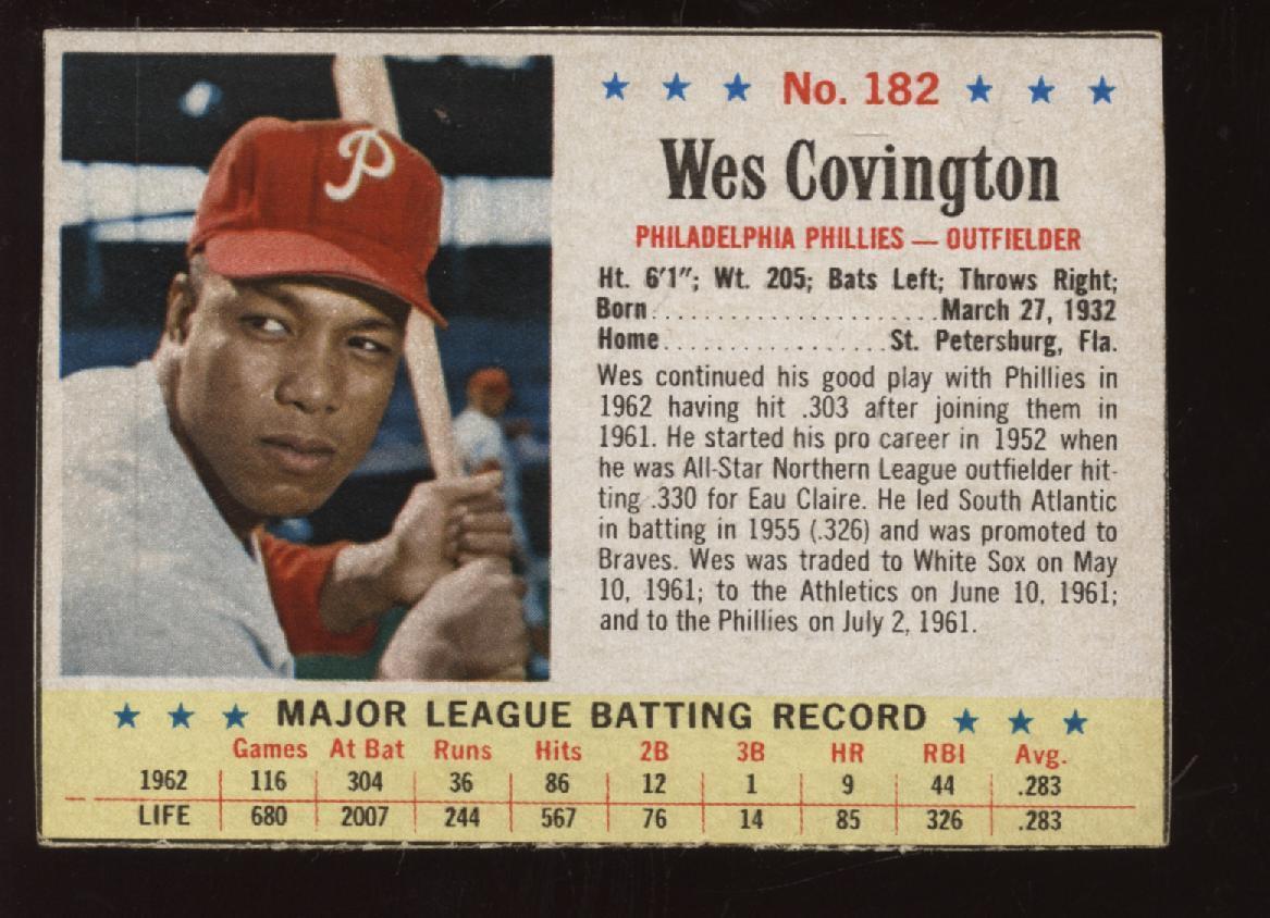 1963 Post Cereal Baseball #182 Wes Covington SP NRMT