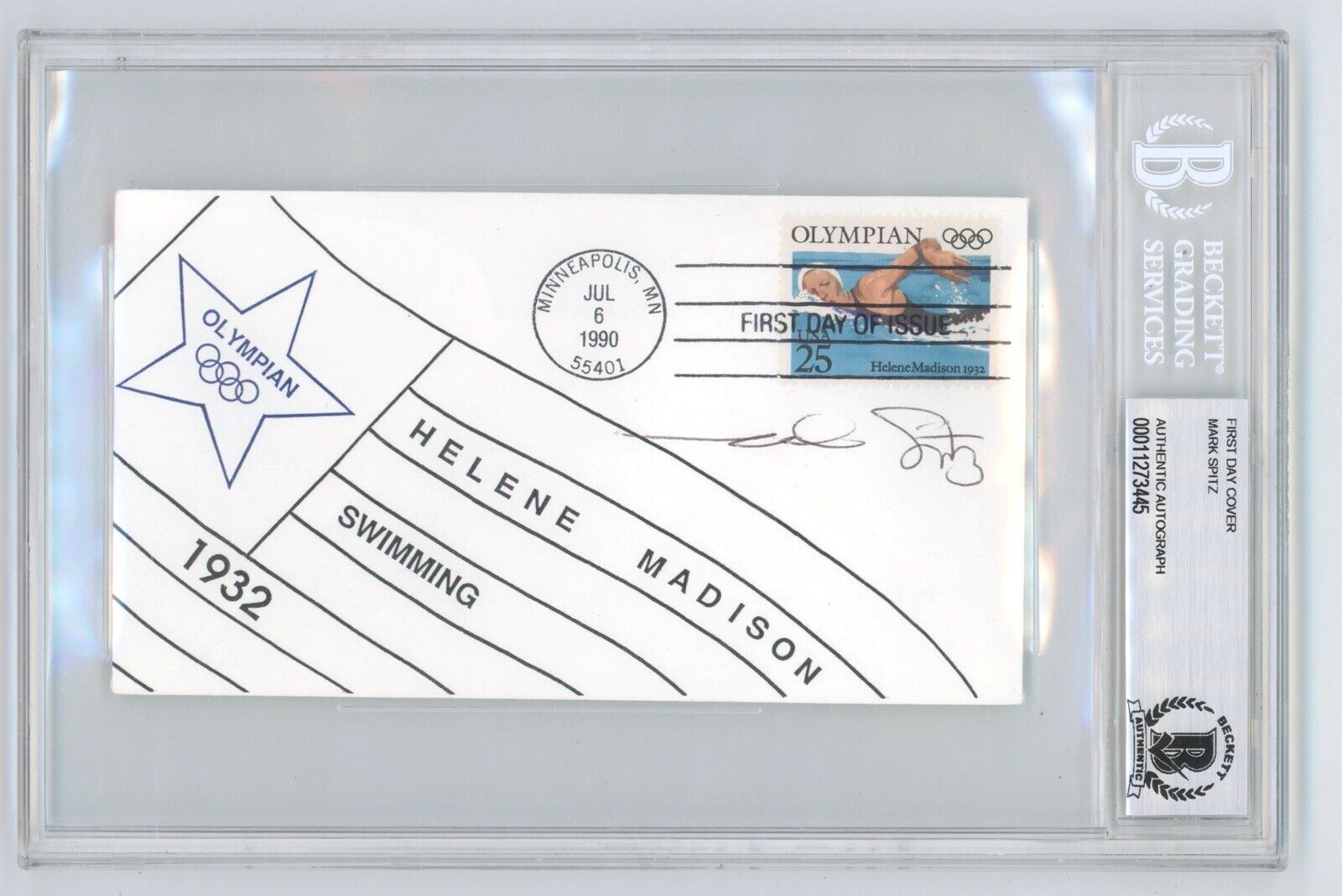 Mark Spitz Olympic Champion  Signed FDC Envelope Slabbed by Beckett Auth.