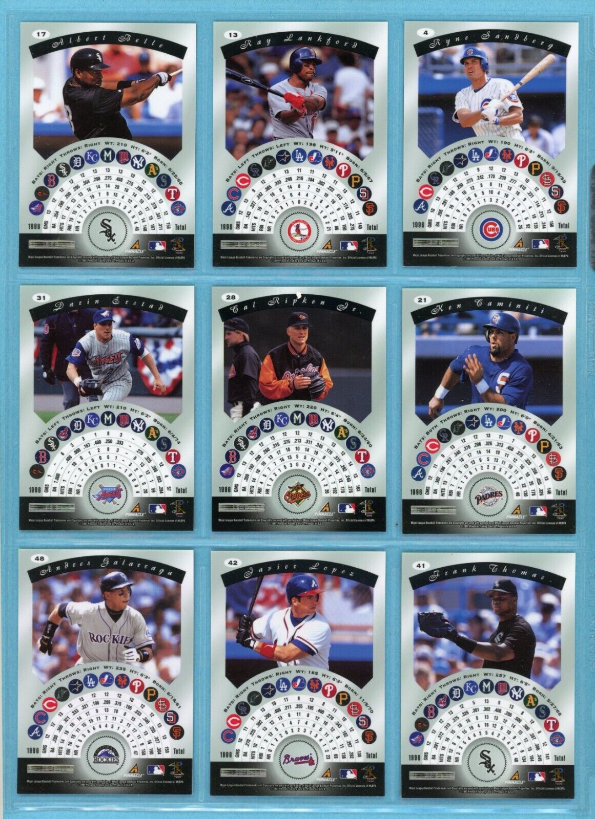 1997 Pinnacle Certified Red Lot of 22 Different Baseball Cards NM